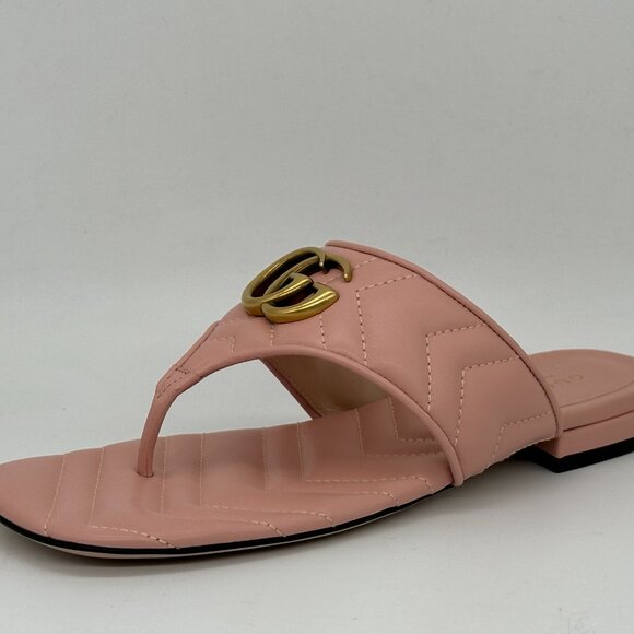 Gucci Marmont GG  Padded Chevron Matelasse Leather Thong Flat Sandals Shoes - Picture 8 of 16
